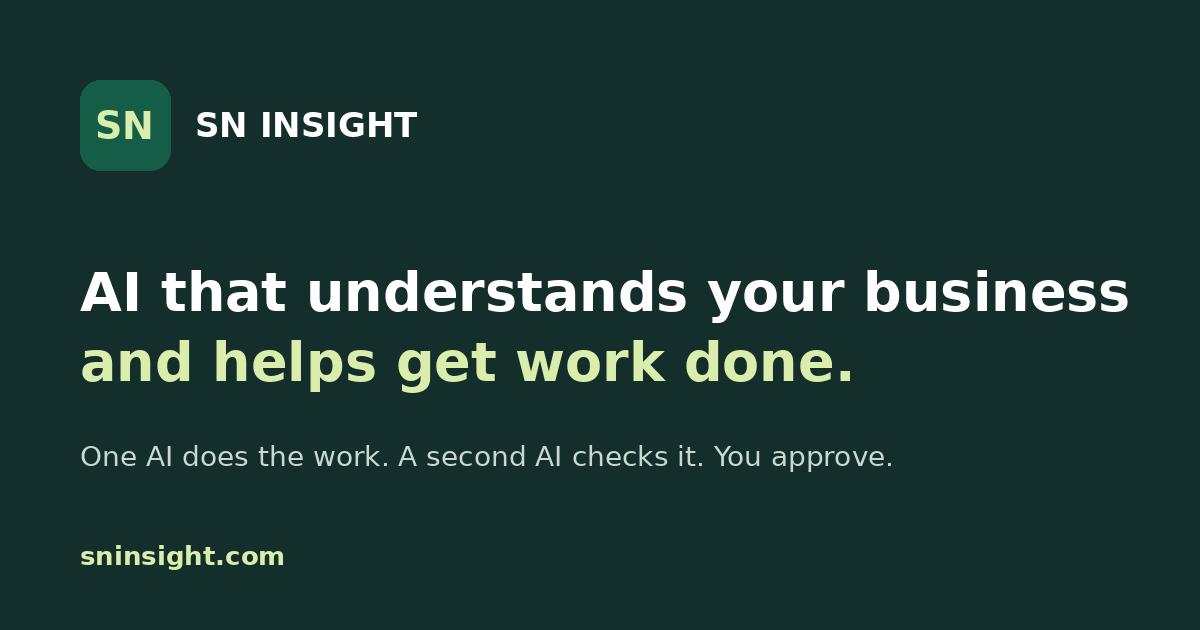 SN Insight — AI that understands your business and helps get work done. One AI does the work, a second AI checks it, you approve.